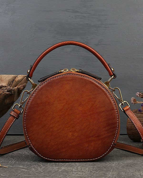 Chic Brown Rabbit Jacquard Circular Calf Leather Satchel Handbag