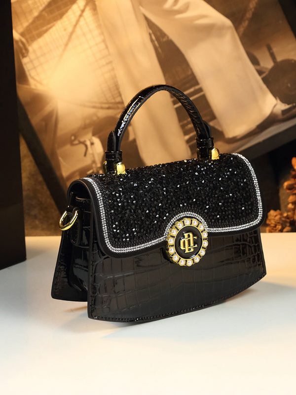 Chic Brown Zircon Durable Calf Leather Messenger Bag