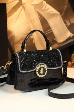 Chic Brown Zircon Durable Calf Leather Messenger Bag