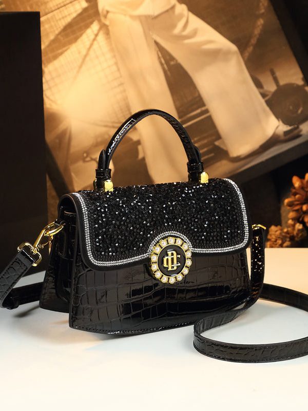 Chic Brown Zircon Durable Calf Leather Messenger Bag