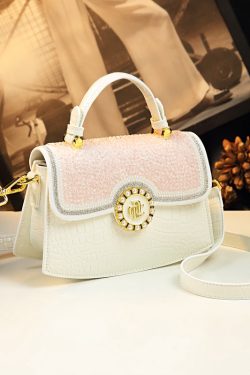 Chic Brown Zircon Durable Calf Leather Messenger Bag