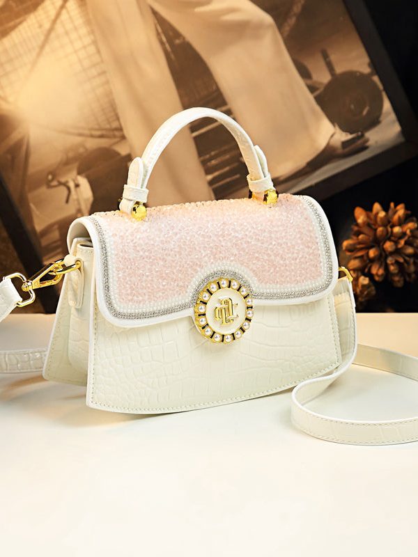 Chic Brown Zircon Durable Calf Leather Messenger Bag