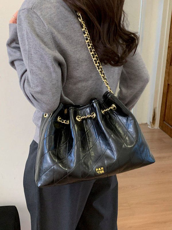 Chic Chocolate Plaid Large Capacity Faux Leather Flap Bag