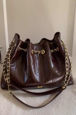 Chic Chocolate Plaid Large Capacity Faux Leather Flap Bag