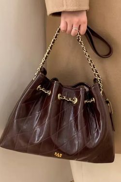 Chic Chocolate Plaid Large Capacity Faux Leather Flap Bag