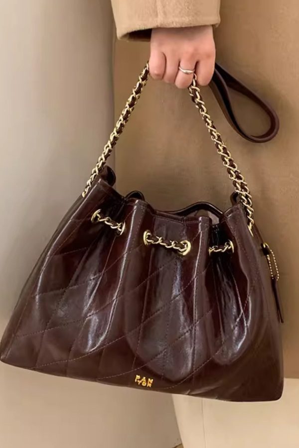 Chic Chocolate Plaid Large Capacity Faux Leather Flap Bag