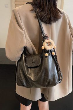 Chic Coffee Large Capacity Faux Leather Satchel Bag Handbag