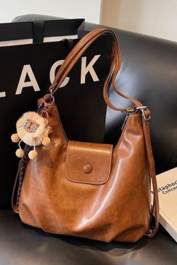 Chic Coffee Large Capacity Faux Leather Satchel Bag Handbag