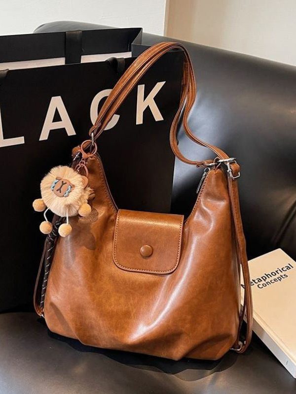 Chic Coffee Large Capacity Faux Leather Satchel Bag Handbag