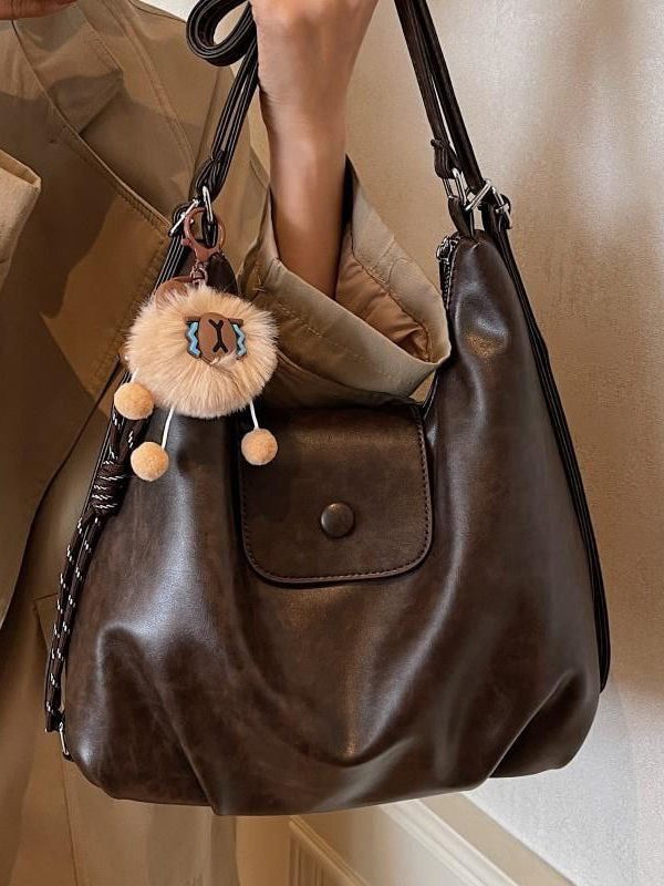 Chic Coffee Large Capacity Faux Leather Satchel Bag Handbag