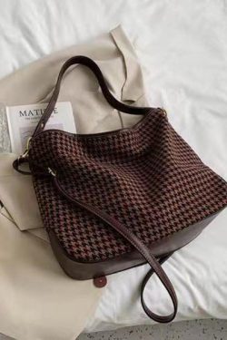 Chic Coffee Plaid Woolen Large Capacity Satchel Handbag