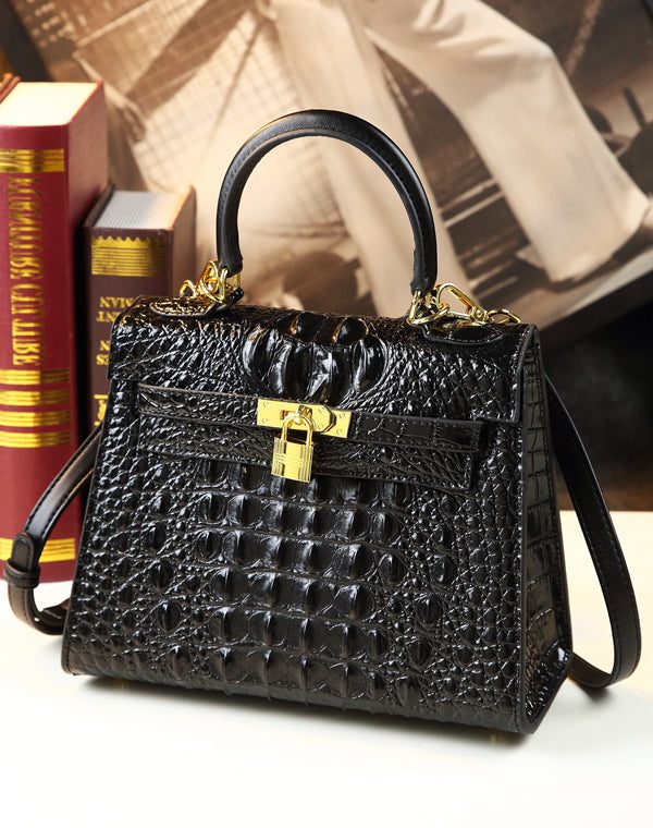 Chic Crocodile Pattern Solid Durable Faux Leather Tote Handbag
