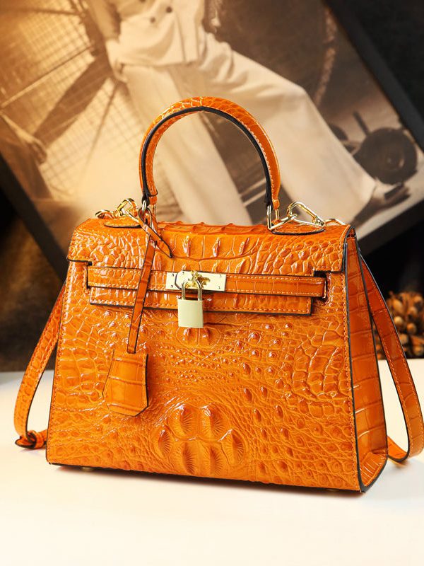 Chic Crocodile Pattern Solid Durable Faux Leather Tote Handbag