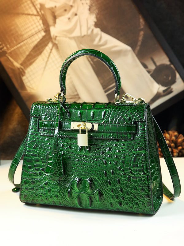 Chic Crocodile Pattern Solid Durable Faux Leather Tote Handbag