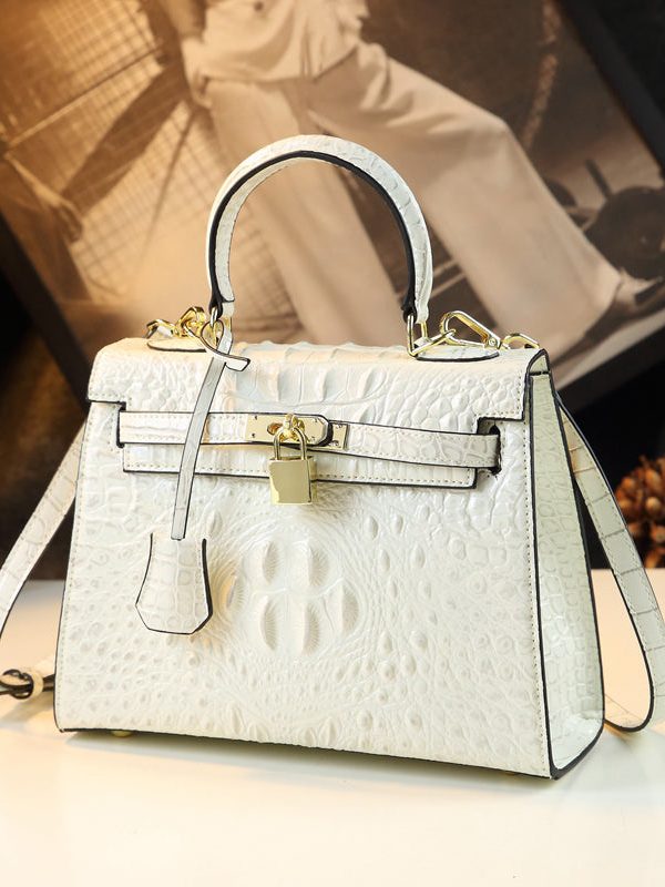 Chic Crocodile Pattern Solid Durable Faux Leather Tote Handbag