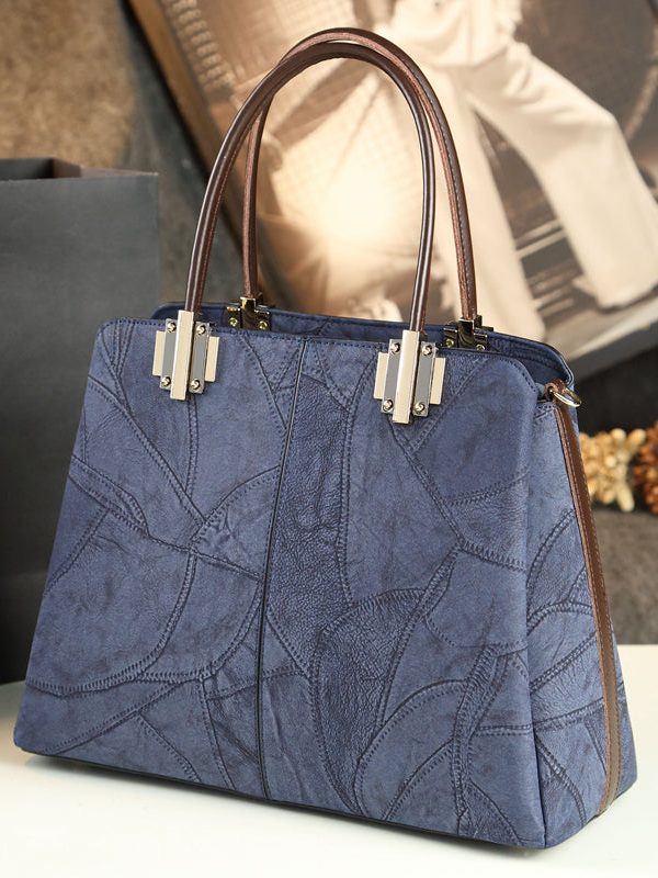 Chic Green Jacquard Large Capacity Faux Leather Tote Handbag