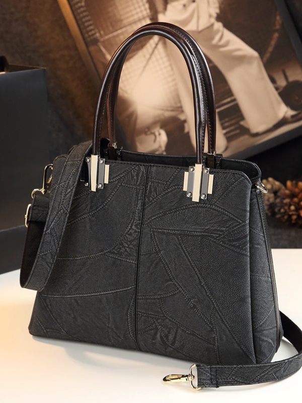 Chic Green Jacquard Large Capacity Faux Leather Tote Handbag