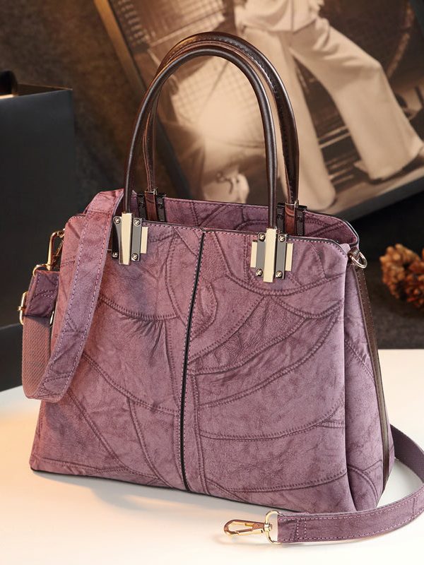 Chic Green Jacquard Large Capacity Faux Leather Tote Handbag