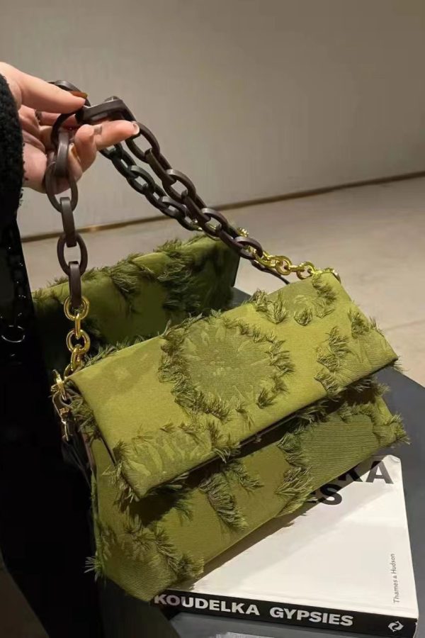 Chic Green Tassel Patchwork Chain Canvas Messenger Bag