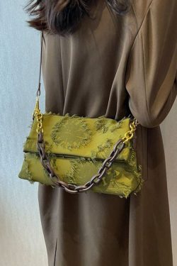 Chic Green Tassel Patchwork Chain Canvas Messenger Bag