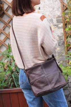 Chic Grey Patchwork Calf Leather Messenger Bag