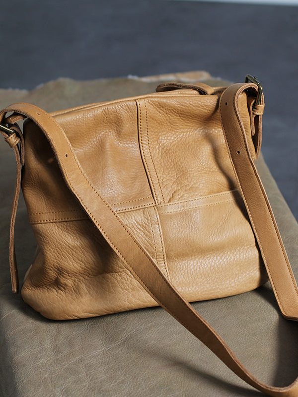 Chic Grey Patchwork Calf Leather Messenger Bag