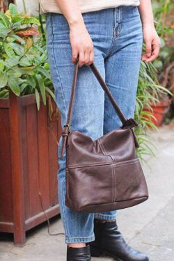 Chic Grey Patchwork Calf Leather Messenger Bag