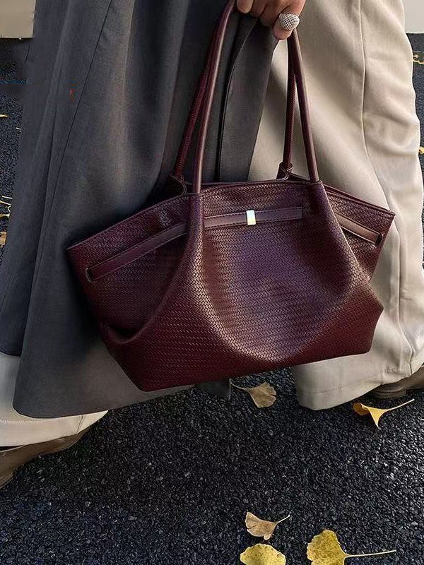 Chic Jacquard Solid Durable Faux Leather Women Handbags