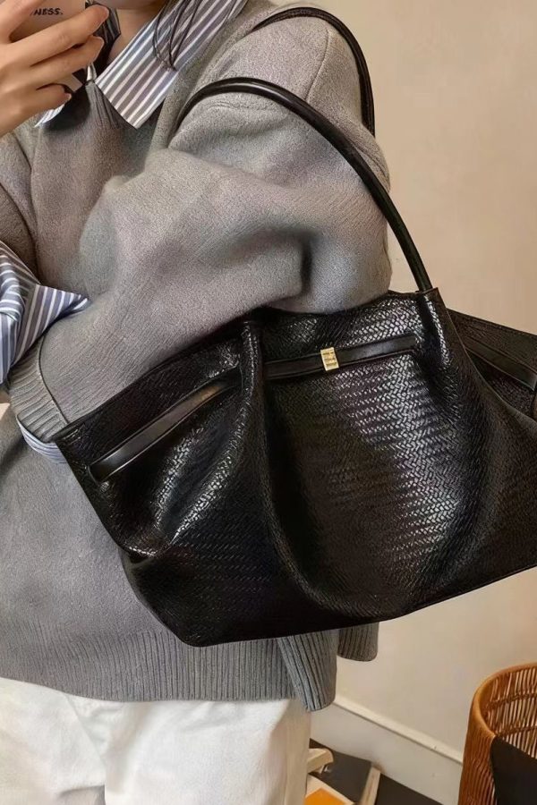 Chic Jacquard Solid Durable Faux Leather Women Handbags