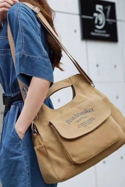 Chic Khaki Large Capacity Canvas Messenger Bag