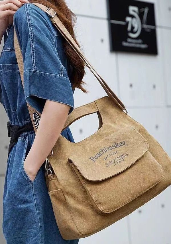 Chic Khaki Large Capacity Canvas Messenger Bag