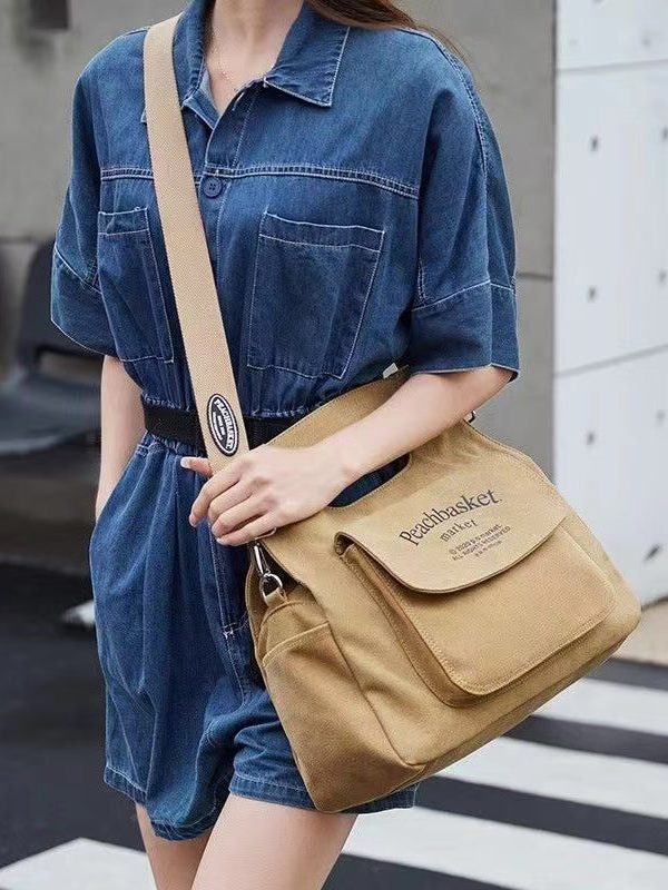 Chic Khaki Large Capacity Canvas Messenger Bag