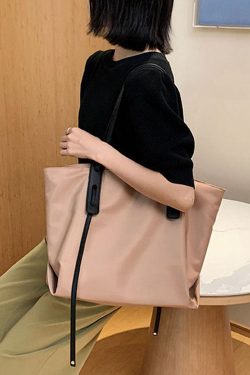 Chic Khaki Versatile nylon Tote Handbag