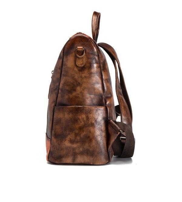 Chic Omychic Casual Travel chocolate Color Matching Leather Backpack