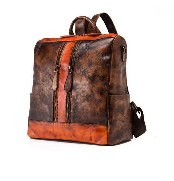 Chic Omychic Casual Travel chocolate Color Matching Leather Backpack
