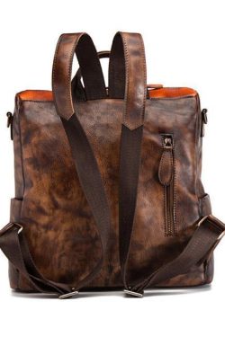 Chic Omychic Casual Travel chocolate Color Matching Leather Backpack