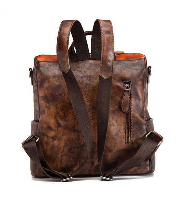Chic Omychic Casual Travel chocolate Color Matching Leather Backpack