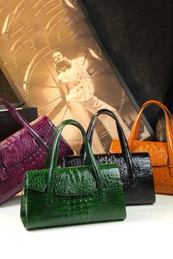 Chic Orange Alligator Pattern Faux Leather Tote Handbag