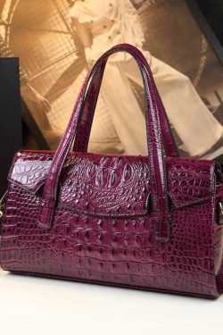 Chic Orange Alligator Pattern Faux Leather Tote Handbag