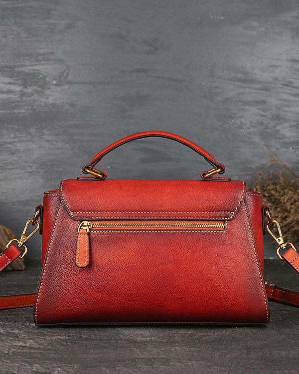 Chic Orange Brown The Sunflowers Calf Leather Tote Handbag