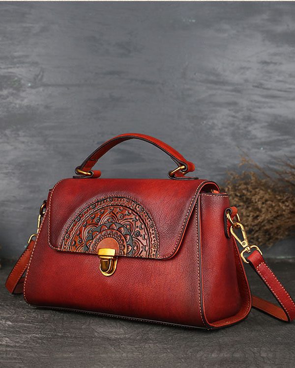 Chic Orange Brown The Sunflowers Calf Leather Tote Handbag