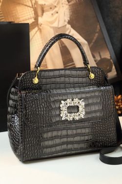 Chic Orange Zircon Embossed Calf Leather Tote Handbag