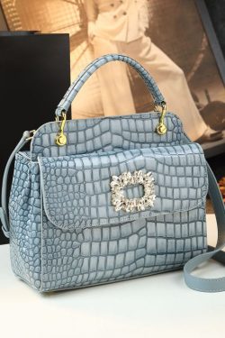 Chic Orange Zircon Embossed Calf Leather Tote Handbag