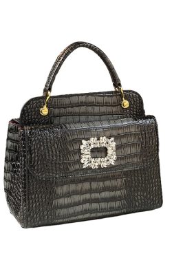 Chic Orange Zircon Embossed Calf Leather Tote Handbag