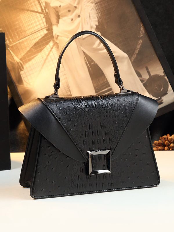 Chic Purple Embossed Patchwork Calf Leather Tote Handbag