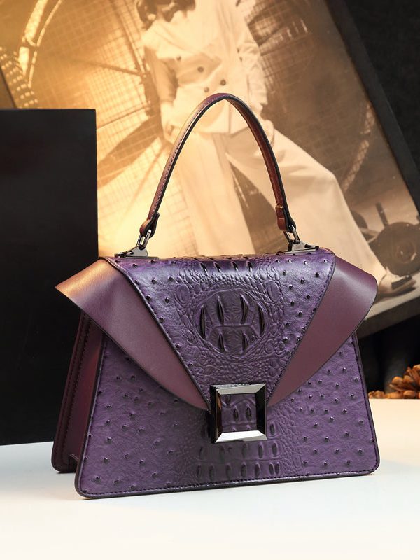 Chic Purple Embossed Patchwork Calf Leather Tote Handbag