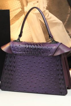 Chic Purple Embossed Patchwork Calf Leather Tote Handbag