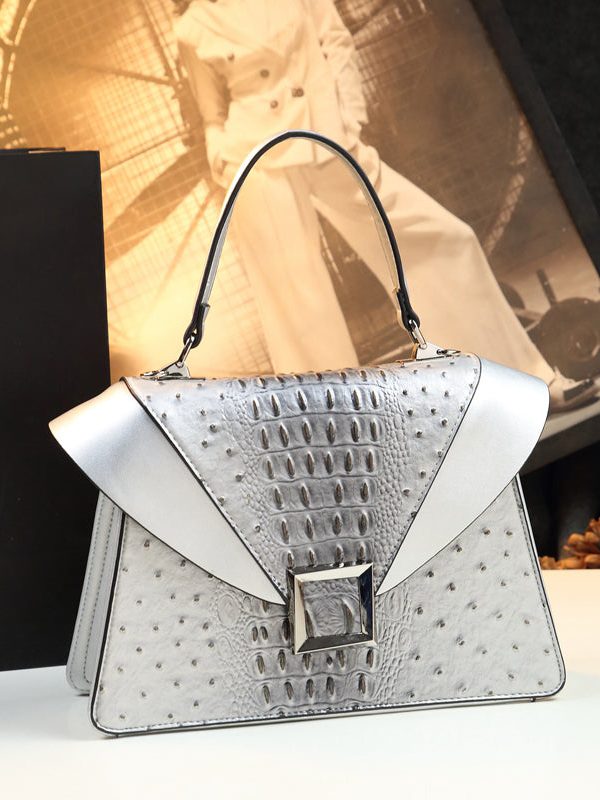 Chic Purple Embossed Patchwork Calf Leather Tote Handbag