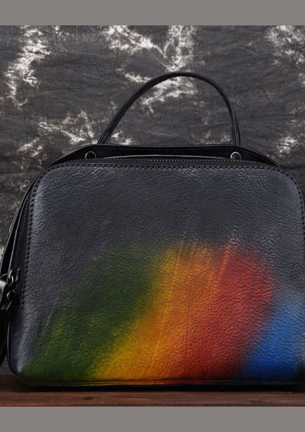 Chic Rainbow Tie Dye Paitings Calf Leather Satchel Handbag
