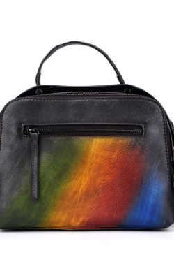 Chic Rainbow Tie Dye Paitings Calf Leather Satchel Handbag